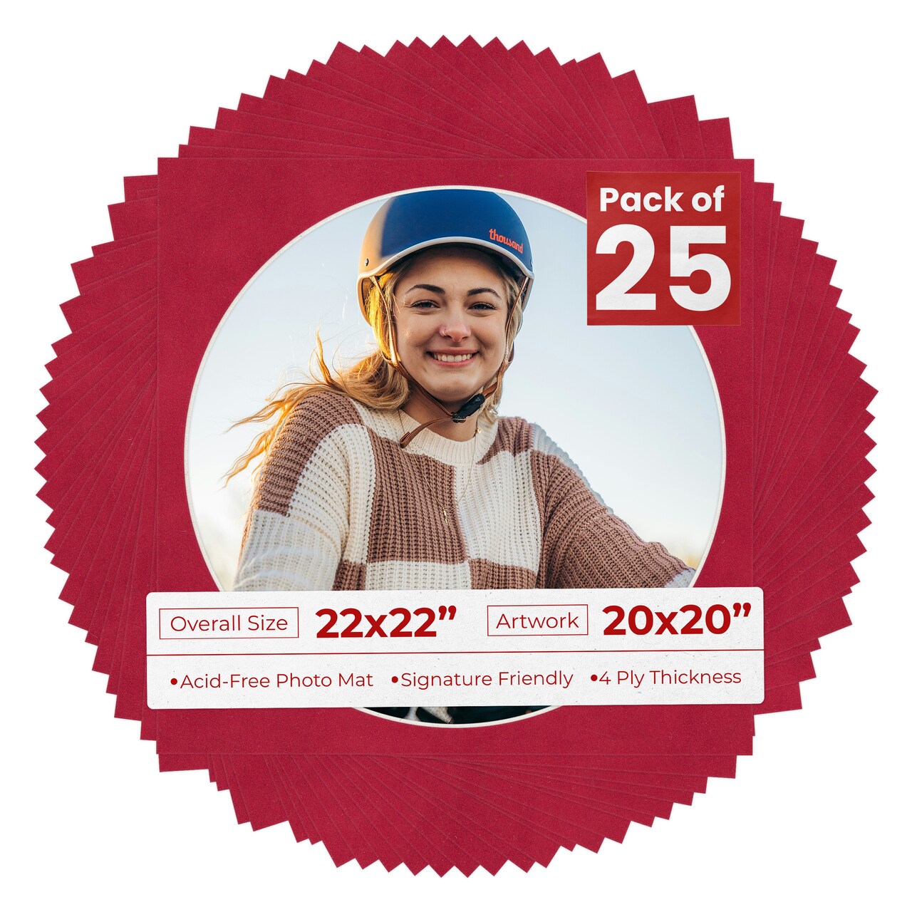 Red Suede Mat Board for 22x22 Frames - Circle Opening for 20x20 Photos